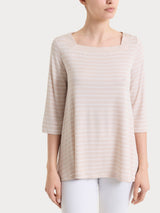 Maglietta a righe con collo squadrato in Summer Light Piquet Rosa Donna - Ragno