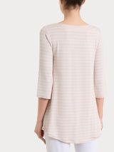 Maglietta a righe con collo squadrato in Summer Light Piquet Rosa Donna - Ragno