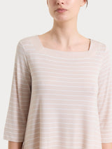 Maglietta a righe con collo squadrato in Summer Light Piquet Rosa Donna - Ragno
