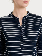 Maglietta a righe con collo a serafino in Summer Light Piquet Blu Donna - Ragno