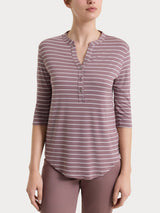 Maglietta a righe con collo a serafino in Summer Light Piquet Viola Donna - Ragno