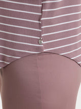 Maglietta a righe con collo a serafino in Summer Light Piquet Viola Donna - Ragno