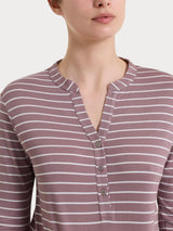 Maglietta a righe con collo a serafino in Summer Light Piquet Viola Donna - Ragno
