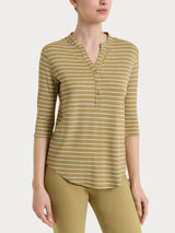 Maglietta a righe con collo a serafino in Summer Light Piquet Verdi Donna - Ragno