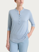 Maglietta a righe con collo a serafino in Summer Light Piquet Azzurri Donna - Ragno