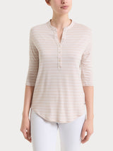 Maglietta a righe con collo a serafino in Summer Light Piquet Rosa Donna - Ragno