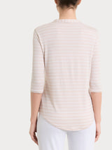 Maglietta a righe con collo a serafino in Summer Light Piquet Rosa Donna - Ragno