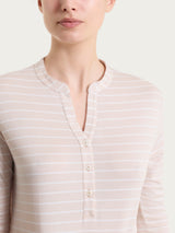 Maglietta a righe con collo a serafino in Summer Light Piquet Rosa Donna - Ragno