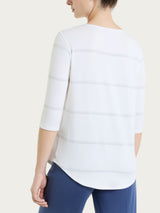 Maglietta a righe con collo a serafino in Viscosa Summer e Lurex Bianchi Donna - Ragno