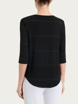 Maglietta a righe con collo a serafino in Viscosa Summer e Lurex Neri Donna - Ragno