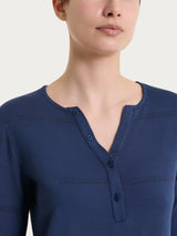 Maglietta a righe con collo a serafino in Viscosa Summer e Lurex Blu Donna - Ragno