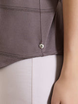 Maglietta a righe con collo a serafino in Viscosa Summer e Lurex Marroni Donna - Ragno