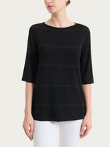 Summer Viscose and Lurex Nero Women's 3/4 Sleeve Striped T-Shirt - Ragno