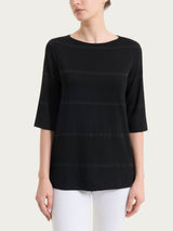 Maglietta a righe con manica 3/4 in Viscosa Summer e Lurex Neri Donna - Ragno