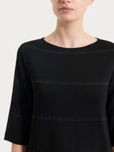 Summer Viscose and Lurex Nero Women's 3/4 Sleeve Striped T-Shirt - Ragno