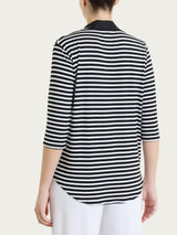 Maglietta con scollo a V a righe in Viscosa Summer Neri Donna - Ragno