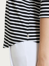 Maglietta con scollo a V a righe in Viscosa Summer Neri Donna - Ragno