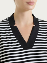 Maglietta con scollo a V a righe in Viscosa Summer Neri Donna - Ragno