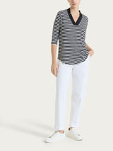 Maglietta con scollo a V a righe in Viscosa Summer Neri Donna - Ragno