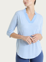 Maglietta con scollo a V a righe in Viscosa Summer Azzurri Donna - Ragno