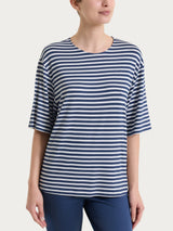 Maglietta boxy a righe in Viscosa Summer Blu Donna - Ragno