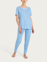 Pigiama aperto a pois in Jersey di cotone Azzurri Donna - Ragno