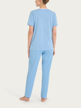 Pigiama a pois con collo a serafino in Jersey di cotone Azzurri Donna - Ragno