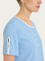 Pigiama a pois con collo a serafino in Jersey di cotone Azzurri Donna - Ragno