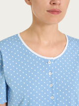 Pigiama a pois con collo a serafino in Jersey di cotone Azzurri Donna - Ragno