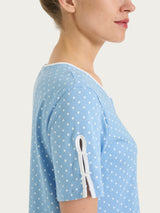Camicia da notte a pois con collo a serafino in Jersey di cotone Azzurri Donna - Ragno