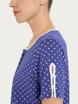 Camicia da notte a pois con collo a serafino in Jersey di cotone Blu Donna - Ragno