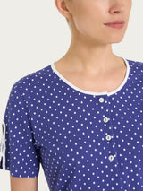 Camicia da notte a pois con collo a serafino in Jersey di cotone Blu Donna - Ragno