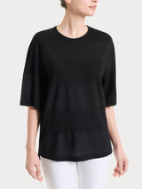 Maglietta girocollo con macro righe in Summer Light e Lurex Neri Donna - Ragno