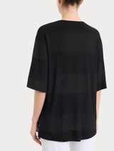 Maglietta girocollo con macro righe in Summer Light e Lurex Neri Donna - Ragno