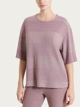 Maglietta girocollo con macro righe in Summer Light e Lurex Viola Donna - Ragno