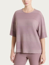 Maglietta girocollo con macro righe in Summer Light e Lurex Viola Donna - Ragno