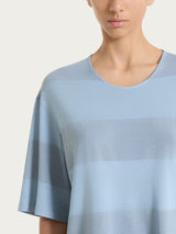 Maglietta girocollo con macro righe in Summer Light e Lurex Azzurri Donna - Ragno