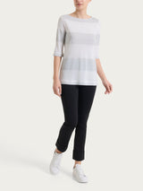 Maglietta con scollo a barchetta e macro righe in Summer Light e Lurex Bianchi Donna - Ragno
