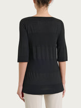 Maglietta con scollo a barchetta e macro righe in Summer Light e Lurex Neri Donna - Ragno