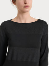 Maglietta con scollo a barchetta e macro righe in Summer Light e Lurex Neri Donna - Ragno