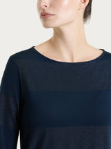 Maglietta con scollo a barchetta e macro righe in Summer Light e Lurex Blu Donna - Ragno