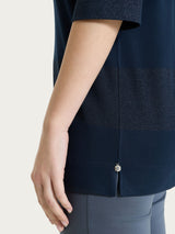 Maglietta con scollo a barchetta e macro righe in Summer Light e Lurex Blu Donna - Ragno