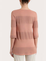 Maglietta con scollo a barchetta e macro righe in Summer Light e Lurex Arancioni Donna - Ragno