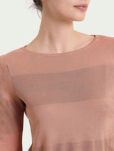 Maglietta con scollo a barchetta e macro righe in Summer Light e Lurex Arancioni Donna - Ragno