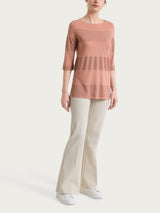 Maglietta con scollo a barchetta e macro righe in Summer Light e Lurex Arancioni Donna - Ragno