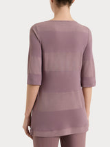 Maglietta con scollo a barchetta e macro righe in Summer Light e Lurex Viola Donna - Ragno