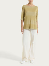 Maglietta con scollo a barchetta e macro righe in Summer Light e Lurex Verdi Donna - Ragno