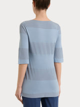Maglietta con scollo a barchetta e macro righe in Summer Light e Lurex Azzurri Donna - Ragno