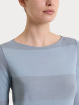 Maglietta con scollo a barchetta e macro righe in Summer Light e Lurex Azzurri Donna - Ragno