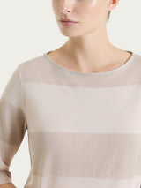 Maglietta con scollo a barchetta e macro righe in Summer Light e Lurex Rosa Donna - Ragno